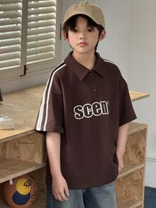 DAZY Tween Boys Minimalist Graphic Print Short Sleeve T-Shirt Spring - Brown - View 6