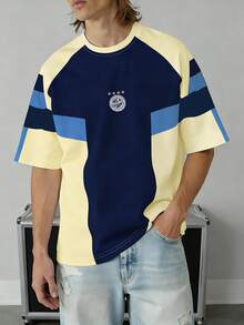 PAVTROS Men's Geometric Color Block Patchwork Casual Round Neck Short Sleeve T-Shirt - Multicolor - View 2