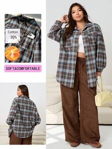 Solflare 2026新款百搭休闲衬衫，适合外出、日常穿着、聚会、通勤、返校、约会、居家、生日聚会等各种场合。宽松版型，长袖，棉混纺面料，舒适透气，有蓝色和咖啡色格子图案可选，另有大码尺码。 - 彩色 - 查看 1