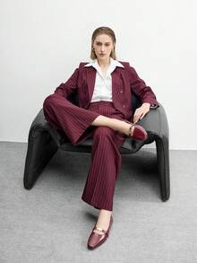 CUCCOO BIZCHIC 女士方头平底黑色金属扣玛丽珍鞋，轻便舒适，一脚蹬设计，适合搭配连衣裙 - 明月酒紅 - 查看 11