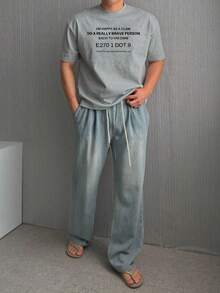 DAZY Herr grå t-shirt med rund hals och bokstavstryck, sommar - Grå - Visa 3