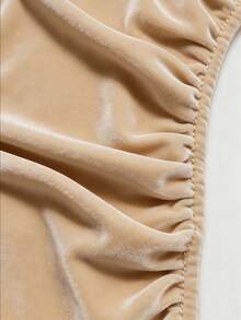 GlowEve Women's Velvet Waist Fitted Elegant Everyday Commute Fashion French Street Retro Versatile Christmas Party New Year Holiday Business Wine Red Long Sleeve Dress, Autumn/Winter - Khaki - View 4