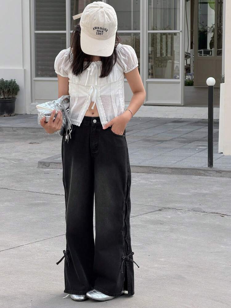 Tween Girls' Bow Decor Denim Jeans