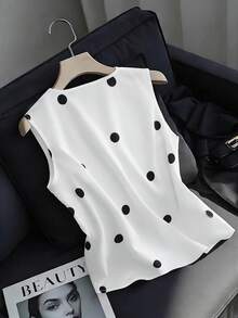 GlowEve 2026 女士春夏新款基础款通勤经典优雅无袖波点衬衫 - 黑與白 - 查看 2