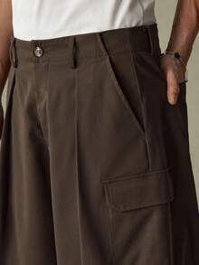 SWAVVY Pantaloni casual evazați pentru bărbați, culoare solidă, cu buzunare, stil utilitar - Maro - Vizualizare 6