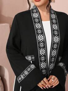 SHEIN Najma Black Print Contrast Color Flare Sleeve Loose Kimono Cardigan, Spring/Summer - Black - View 8