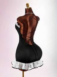 Y2K Women's Summer Fashion Contrast Lace Ruffle Hem Spaghetti Strap Mini Dress Bustier Dress Corset Dress For Women Sexy Birthday Dress Black And White Dress Women Elegant Dresses For Women Black Dress Wedding Guest Dress For Women Party Dress Summer Dress Vacation Outfits Women Dress Sexy See Through Dress Leotard Floral Dress Black Dress Summer Dress