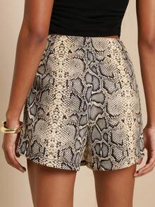 SHEIN Veneréa Women's Fashion Loose Snake Skin Print Mini Skirt Shorts - Apricot - View 2