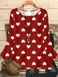 EMERY ROSE Plus Size Women Casual All-Over Print Round Neck Loose 3/4 Sleeve Shirt, Autumn/Winter