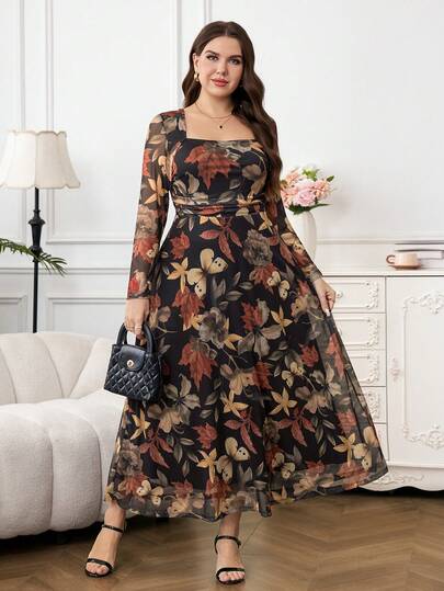 Reflora Vestido de punto de manga larga y ajustado para mujer de talla grande, elegante para otoño/invierno