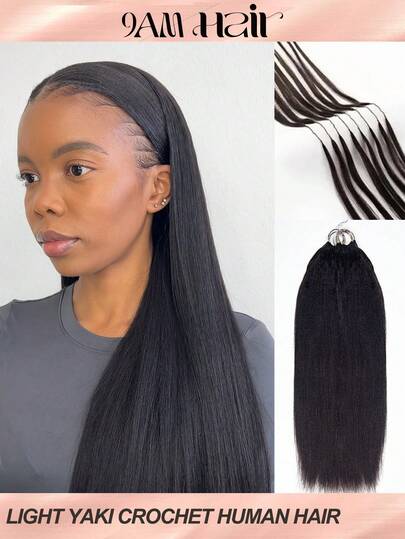 Boho Braids Light Yaki Pre-Separated Human Crochet Hair In Remy Human Hair Yaki Straight Feather Crochet Human Hair 50g/150g/250g Seamless Invisible Human Hair Extensions For Thin Hair Woman Pre-Looped Crochet Human Hair Extensions