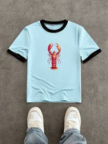 SWAVVY 男士休闲标准版型宽松短袖T恤，蓝色，撞色领口和袖口 - 藍色 - 查看 10