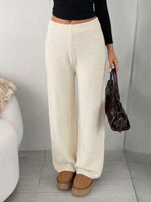 SHEIN EZwear 女士亮片针织毛衣裤套装，春夏款 - 米色 - 查看 3