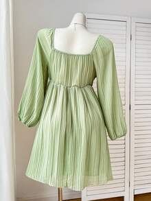 Comfortcana Plus Size Casual Pleated Long Sleeve Dress, Autumn/Winter - Green - View 2