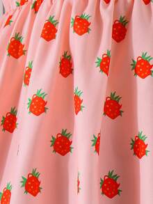 Young Girl Pattern Rose Print Pink Summer Fairy Dress - Multicolor - View 4