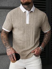 Manfinity Homme 男士撞色短袖休闲通勤Polo衫 - 卡其色 - 查看 4