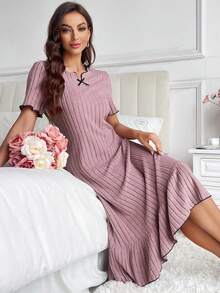 Solid Ruffle Hem Lounge Dress