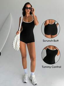 Aloruh 女士新款冲浪服，黑白撞色滚边设计，复古运动风泳衣，连体泳装，女士沙滩装，女士度假装