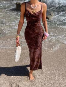 DAZY Đầm slip dáng lửng phong cách Y2K dành cho nữ. - Màu Đỏ Sâu - Xem 5