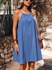 Breezaya Women's Backless Tie-Up Casual Denim Sundress Summer Vacation - Medium Wash - View 5