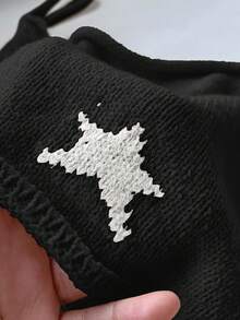 Comfortcana Áo len nữ dáng ôm họa tiết ngôi sao đen trắng, thích hợp mặc thường ngày vào mùa hè và mùa thu. - Đen và trắng - Xem 4