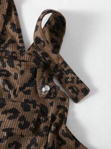 SHEIN ChillGRL Young Girls Casual Style Young Girl' Bib Pants, Coffee Brown With Black Bow Decor, Loose Straight Leg, Soft & Comfortable Fabric, Versatile For Daily, School, Commute, Spring/Summer/Autumn/Winter - Coffee Brown - View 6