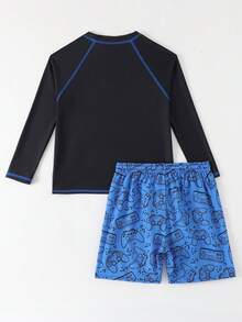 2pcs Tween Boys Swimwear Set - Video Game Print Swim Trunks & Swim Shorts, Summer Beach Outfit  Boys Swim Rash Guard Boys Long Sleeve Swim Tween Rash Guards Tween Boys Swim Shirt Boys Swim Trunks