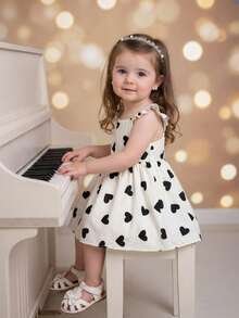 Baby Girl Heart Pattern Casual Cute Fashion Dress, Suitable For Outings, Parties, And Home Wear In Summer - Multicolor - View 1