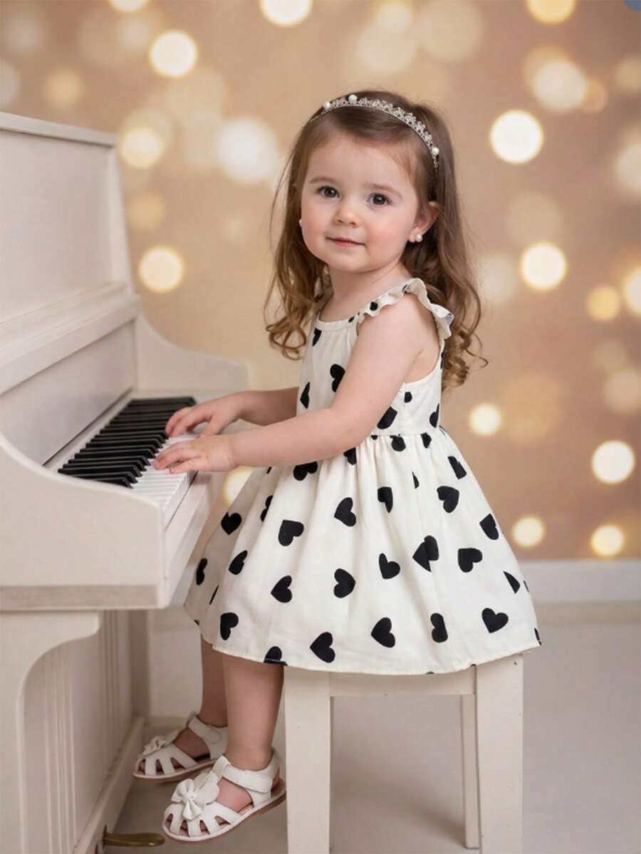 Baby Girl Heart Pattern Casual Cute Fashion Dress, Suitable For Outings, Parties, And Home Wear In Summer - Multicolor - View 1