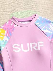 SHEIN 新款时尚女童字母拼接印花泳衣套装