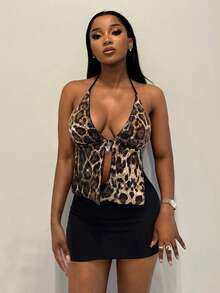 BamGleam Sequin Leopard Print Women Tank Top,Spring/Summer Fashionable Sexy Cheetah Glitter Lace Up Backless Camisole Tops,Y2K Young Vacation Sexy Avant-Garde Shiny Strap Crop Top,Sexy Party Outfits,Beach Camis,Casual Women's Beaded Blouse,Suitable For Music Festival,Travel, Gathering,Birthday,Holiday,Valentine's Day,Party/Club/Night Out/Rave Festival Clothes,Going Out Daily Wear - Brown - View 7