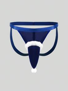 Christmas, Pom-Pom, Christmas Party, Provocative, Erotic, Shapely Buttocks, Exposed Buttocks, Men's, Sexy, Thong, Lingerie - Blue - View 3