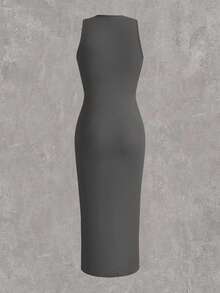 SHEIN EZwear 深灰色女士纯色修身针织连衣裙 - 深灰色 - 查看 2