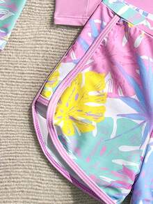 SHEIN 新款时尚女童字母拼接印花泳衣套装