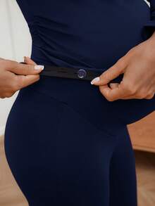 SHEIN Maternity Solid Color Top And Leggings Slim Fit Activewear - Navy Blue - View 3