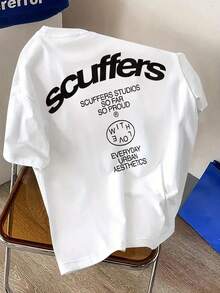 女士标语印花短袖休闲圆领T恤 - 白色 - 查看 3