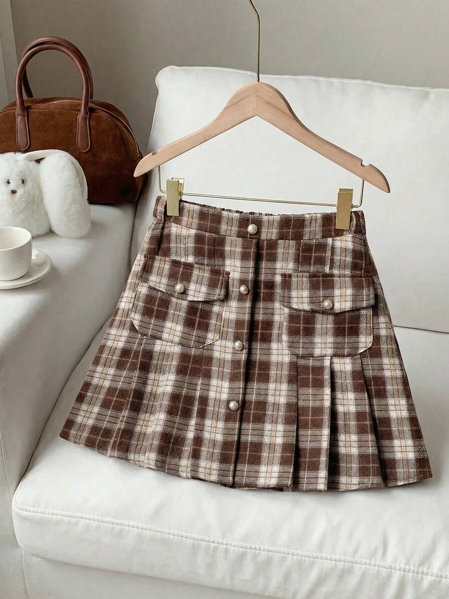 SHEIN 1pc Fashionable Plaid Pleated Skirt For Teenage Girls - Multicolor - View 1