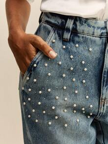 Daynim 高腰珍珠串珠牛仔裤 - 淺色水洗藍 - 查看 1