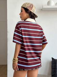 Coolane Áo Polo nữ dáng rộng, họa tiết sọc Y2K, thích hợp mặc đi chơi, phong cách đường phố, mùa xuân/đông/mọi mùa. - Nhiều màu - Xem 5