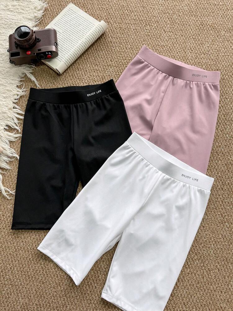 Tween Girl Letter Print Elastic Waist Leggings Summer