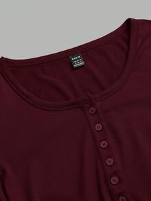 SHEIN EZwear 2pcs Wine Red & Navy Blue Knitted Cardigans, Women Long Sleeve T-Shirts Women Long Sleeve Tops V Neck Tops Fitted Tops Women - Multicolor - View 6