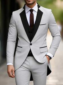 Manfinity AFTRDRK Men's Business Casual Patchwork Long Sleeve Suit Jacket - Grey - View 3