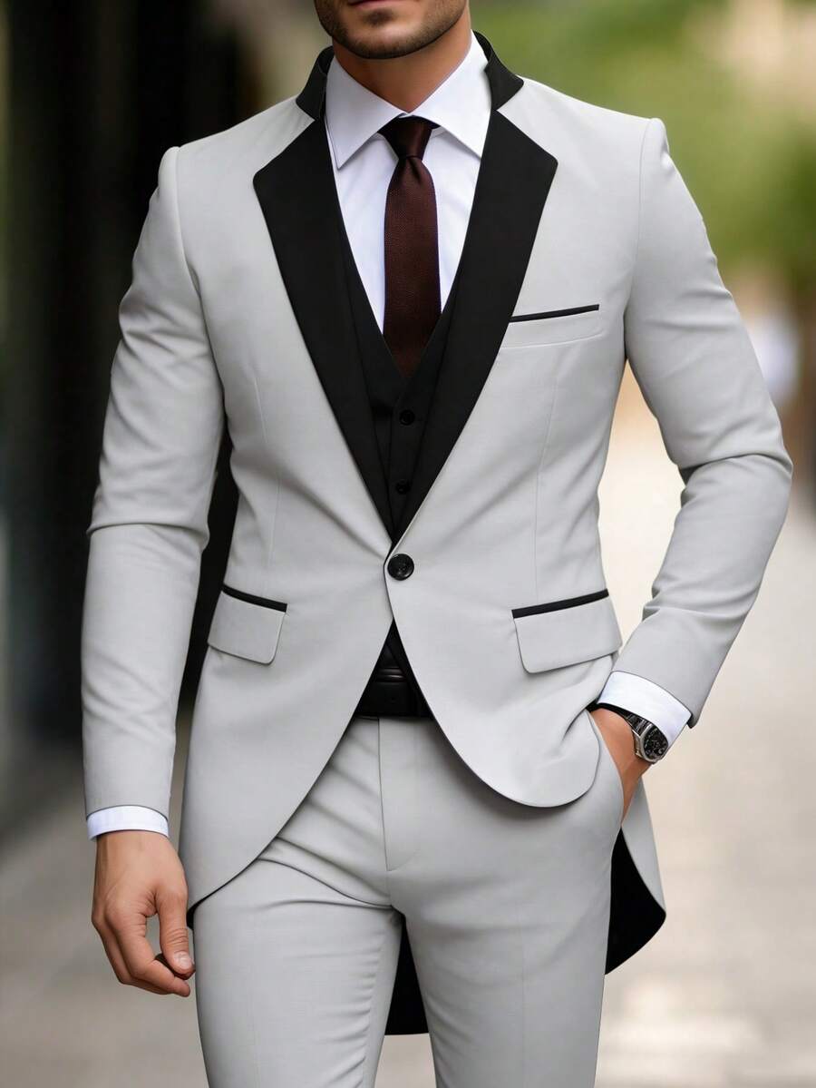 Manfinity AFTRDRK Men's Business Casual Patchwork Long Sleeve Suit Jacket - Grey - View 1