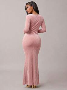 Radiana Đầm dài tay cổ xếp ly dáng đuôi cá thanh lịch dành cho nữ, thích hợp cho các buổi hẹn hò, họp mặt, sinh nhật, tiệc tùng, lễ tốt nghiệp, tiệc chiêu đãi, tiệc cocktail, các dịp trang trọng, mùa xuân/hè. - Hồng - Xem 2