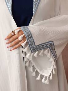 SHEIN Najma 女士白色领口撞色滚边长袖阿拉伯长袍 - 白色 - 查看 6