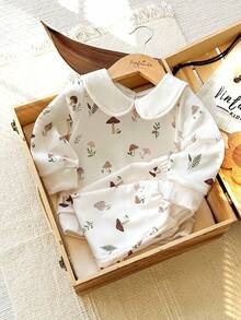 SHEIN Vintaside Kids Baby Girls Knitted Sweatshirt & Pants Set, Mushroom Pattern, Beige, Long Sleeve, Pullover, Spring/Autumn Vestidos Elegantes Para Fiesta Christmas - Apricot - View 8