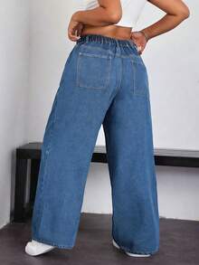 SHEIN ICON Plus Size Solid Color Casual Jeans - Medium Wash - View 2
