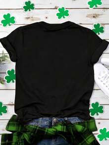 EMERY ROSE 大码女式夏季上衣 波西米亚风民间艺术鸟花印花短袖休闲圆领T恤 - 黑色 - 查看 2