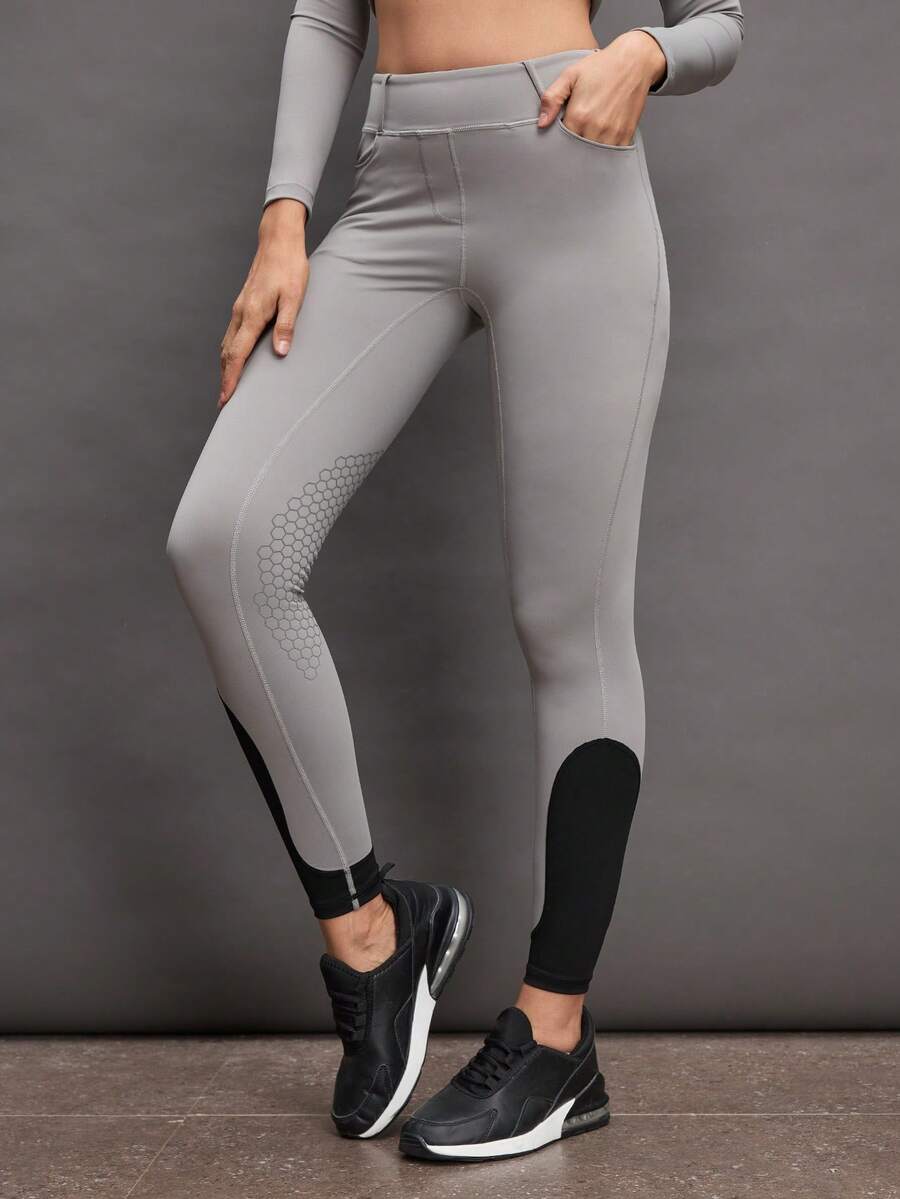 Activina 女士拼接紧身专业马术裤 - 灰色 - 查看 1