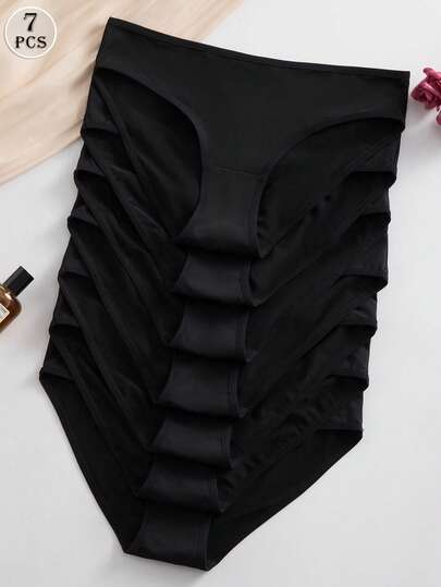 7pcs/Pack Women's Seamless Black Panties, Elegant & Comfortable Underwear